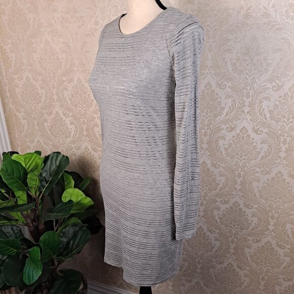 I State Size XS Gray Shift Dress Burnout Metallic Textured Stripes Long Sleeve - Picture 4 of 10
